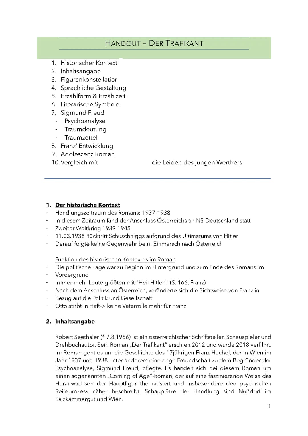 Der Trafikant Zusammenfassung: Wichtige Themen und Textstellen