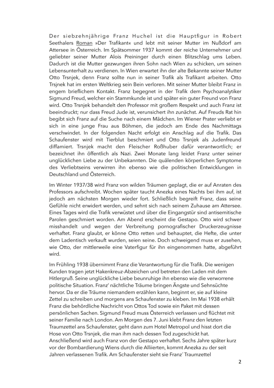 HANDOUT - DER TRAFIKANT
1. Historischer Kontext
2. Inhaltsangabe
3. Figurenkonstellation
4. Sprachliche Gestaltung
5. Erzählform & Erzählzei