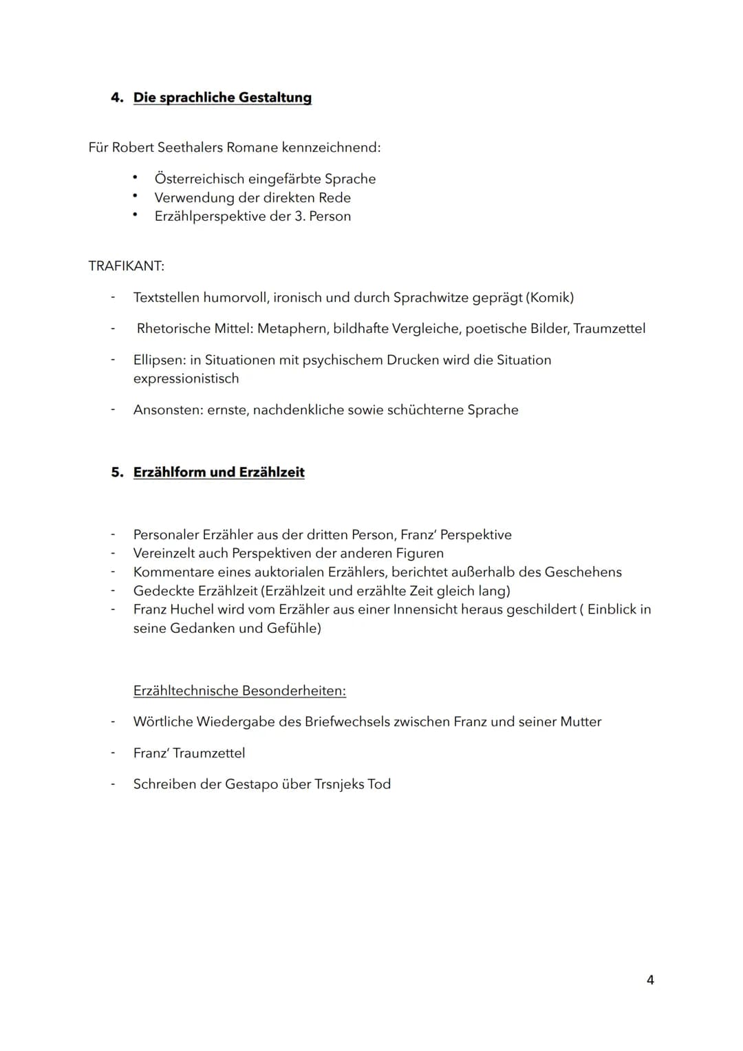 HANDOUT - DER TRAFIKANT
1. Historischer Kontext
2. Inhaltsangabe
3. Figurenkonstellation
4. Sprachliche Gestaltung
5. Erzählform & Erzählzei