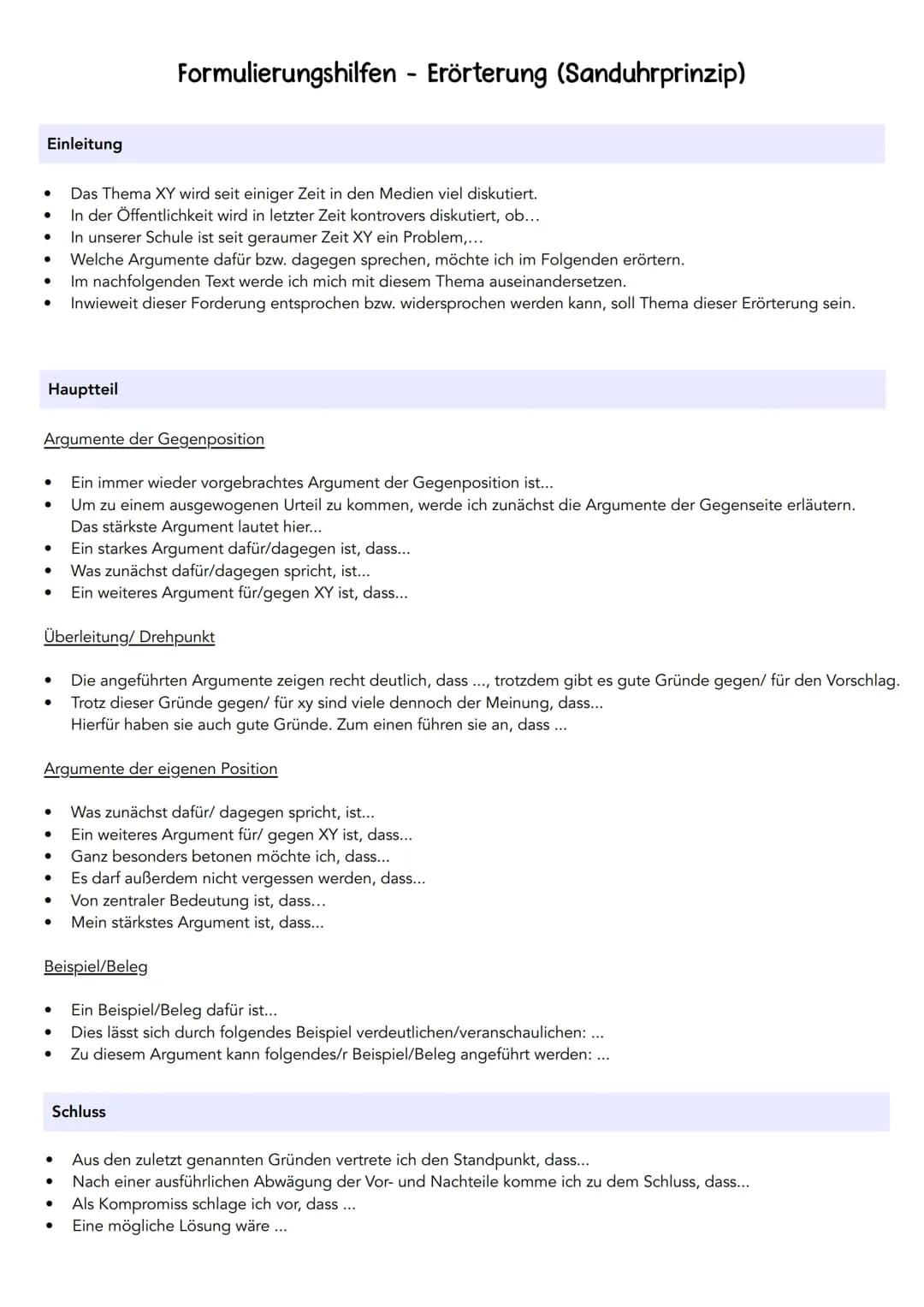 Formulierungshilfen Erörterung