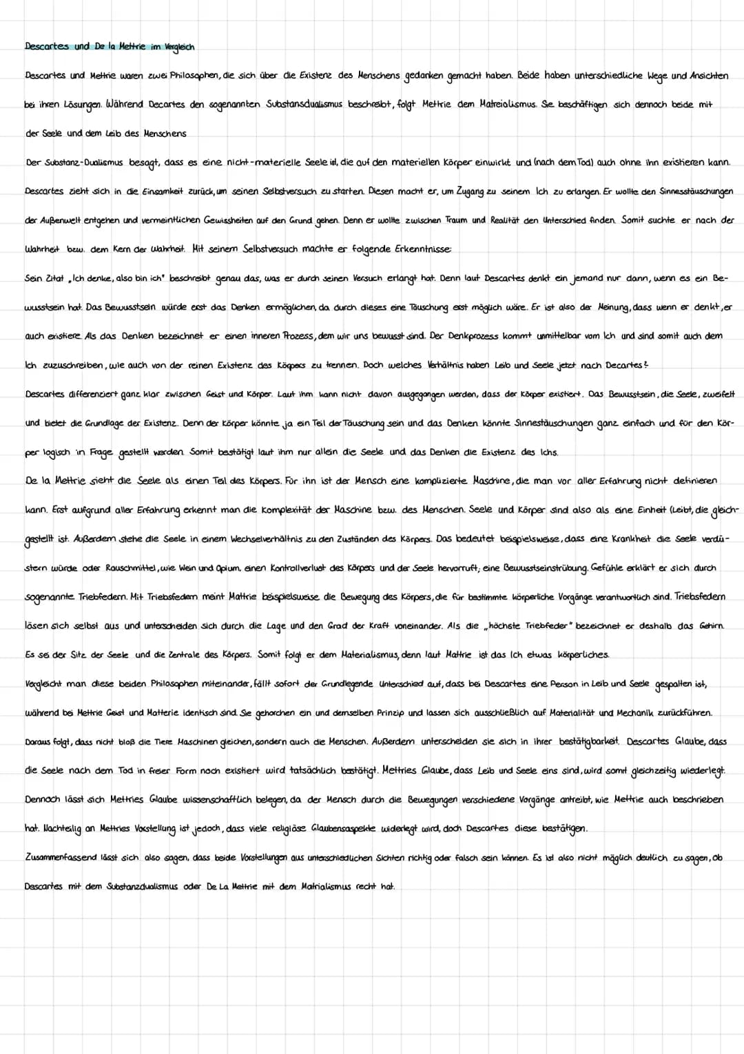 Descartes und De la Mettrie im Vergleich
Descartes und Mettrie waren zwei Philosophen, die sich über die Existenz des Menschens gedanken gem