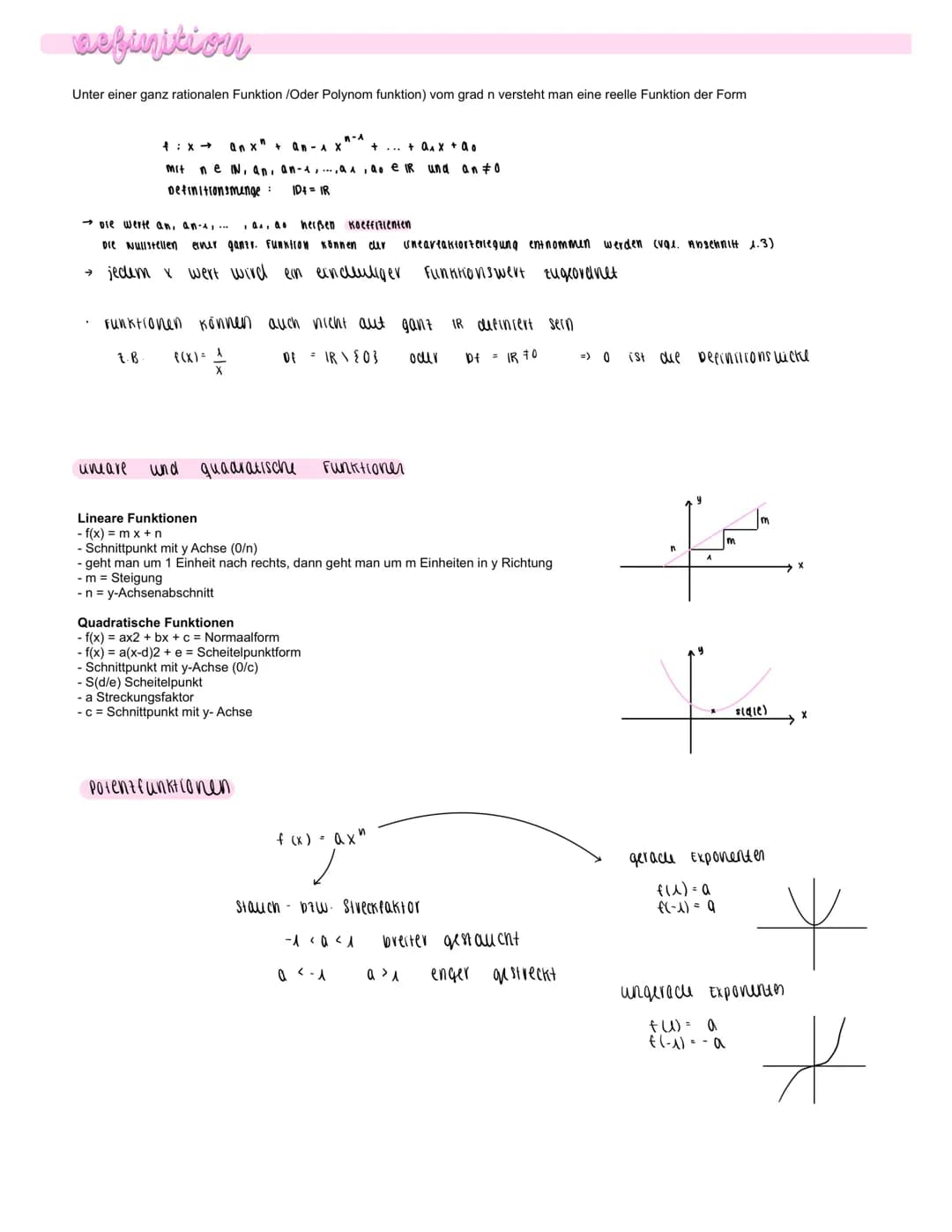 aefunition
Unter einer ganz rationalen Funktion /Oder Polynom funktion) vom grad n versteht man eine reelle Funktion der Form
n-A
+: x→ anx"