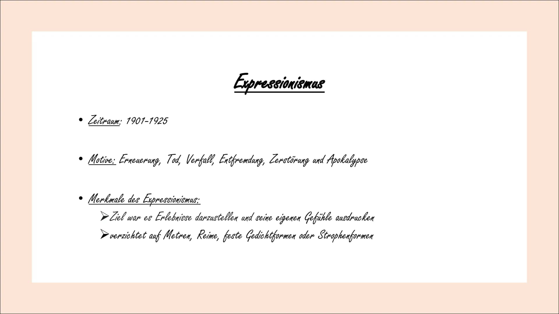 Lyrik ●
Inhaltsverzeichnis
Epochen
von Romantik bis heute (Motive, Merkmale und Beispiel)
➤ Romantik
➤ Klassik
➤ Realismus
➤ Naturalismus
➤ 