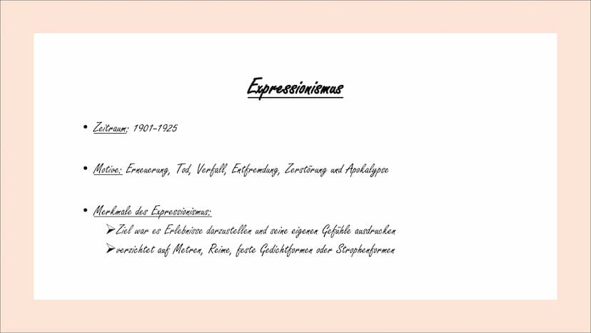 Lyrik ●
Inhaltsverzeichnis
Epochen
von Romantik bis heute (Motive, Merkmale und Beispiel)
➤ Romantik
➤ Klassik
➤ Realismus
➤ Naturalismus
➤ 