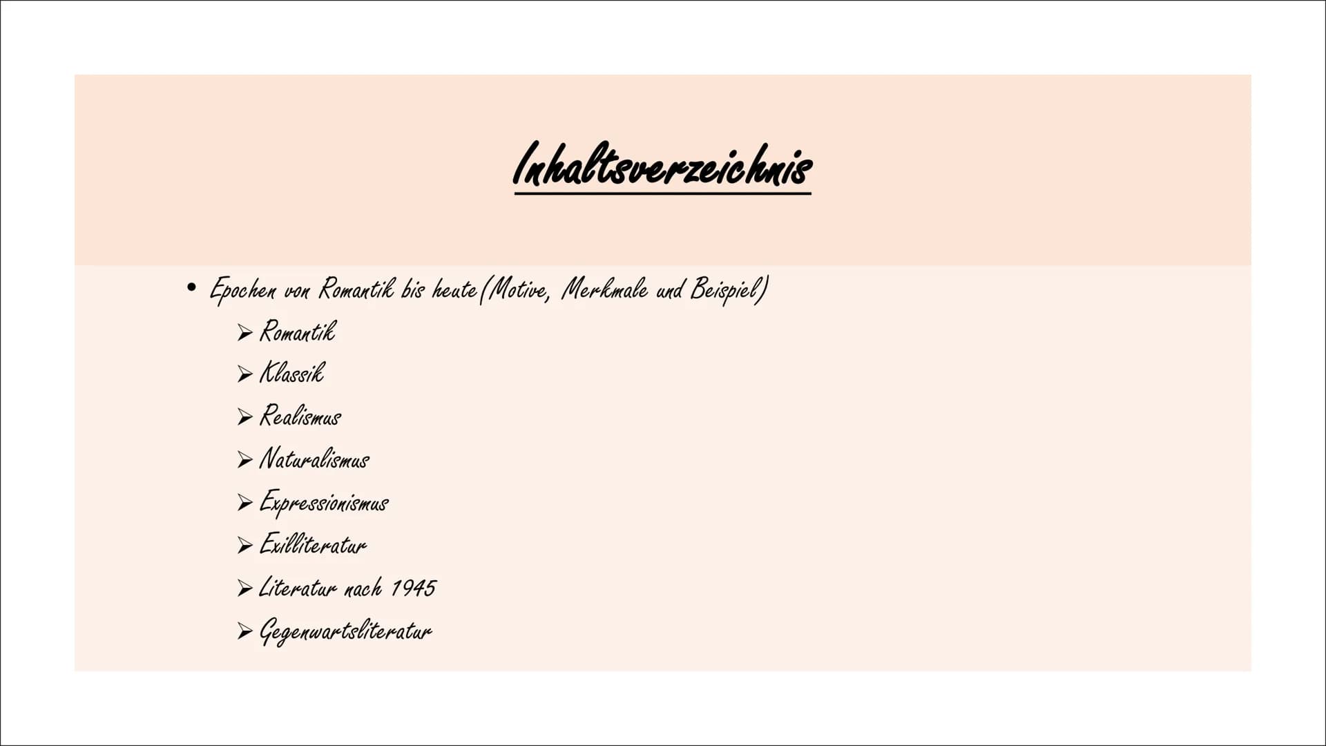 Lyrik ●
Inhaltsverzeichnis
Epochen
von Romantik bis heute (Motive, Merkmale und Beispiel)
➤ Romantik
➤ Klassik
➤ Realismus
➤ Naturalismus
➤ 