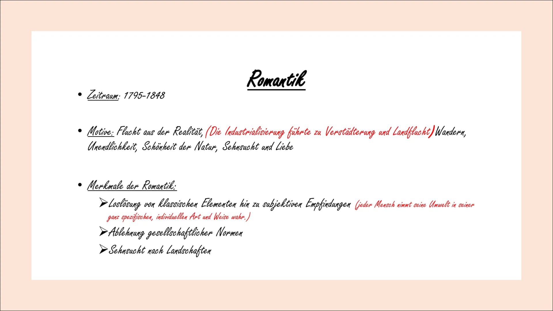 Lyrik ●
Inhaltsverzeichnis
Epochen
von Romantik bis heute (Motive, Merkmale und Beispiel)
➤ Romantik
➤ Klassik
➤ Realismus
➤ Naturalismus
➤ 