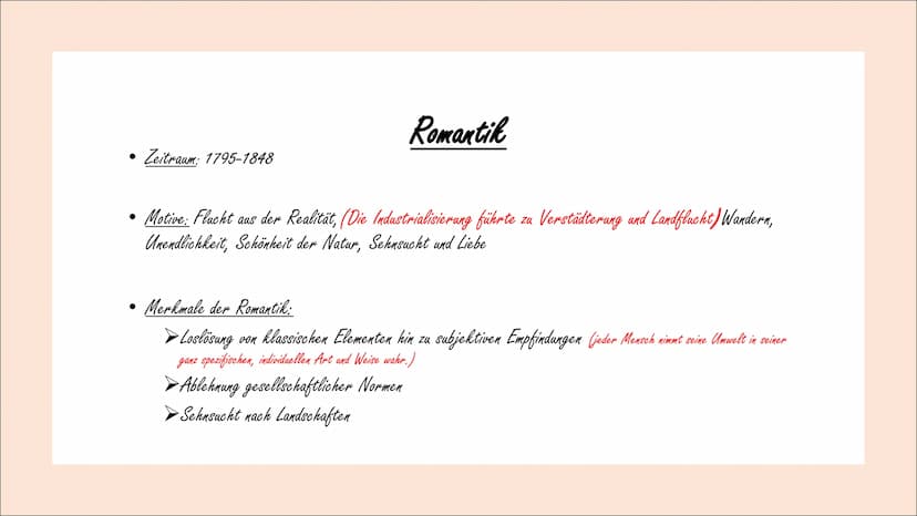 Lyrik ●
Inhaltsverzeichnis
Epochen
von Romantik bis heute (Motive, Merkmale und Beispiel)
➤ Romantik
➤ Klassik
➤ Realismus
➤ Naturalismus
➤ 