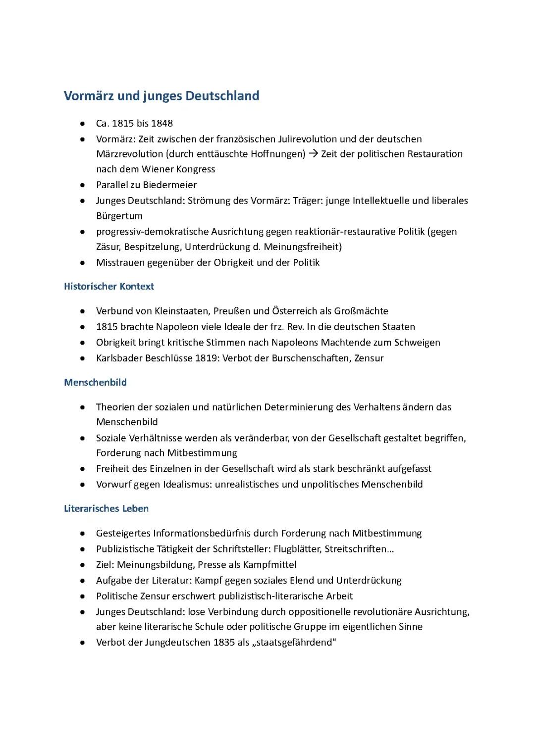 Vormärz und junges Deutschland Literatur