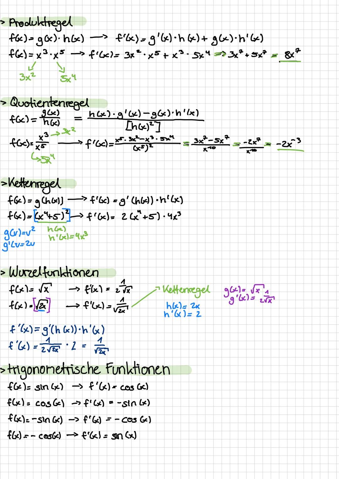 ableitungsregeln

> Ableitung einer Konstanten

f(x)=C$\rightarrow$f'(x) = 0

f(x)=5$\rightarrow$f'(x) = 0

f(x)=-11$\rightarrow$f'(x)= 0

>