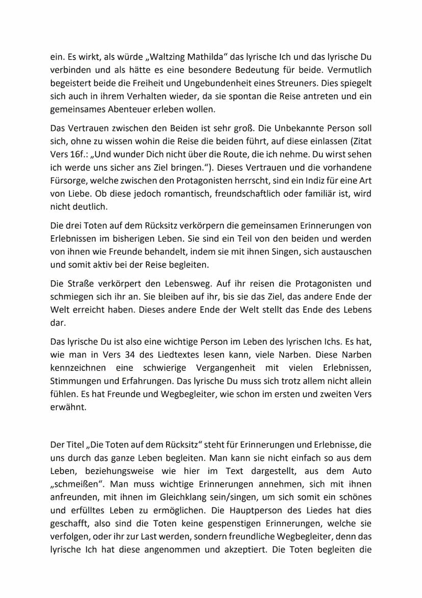 Liedanalyse
Die Toten auf dem Rücksitz, von
Das Lied „Die Toten auf dem Rücksitz" wurde 2010 von Thees Uhlmann
veröffentlicht. Es ermutigt, 