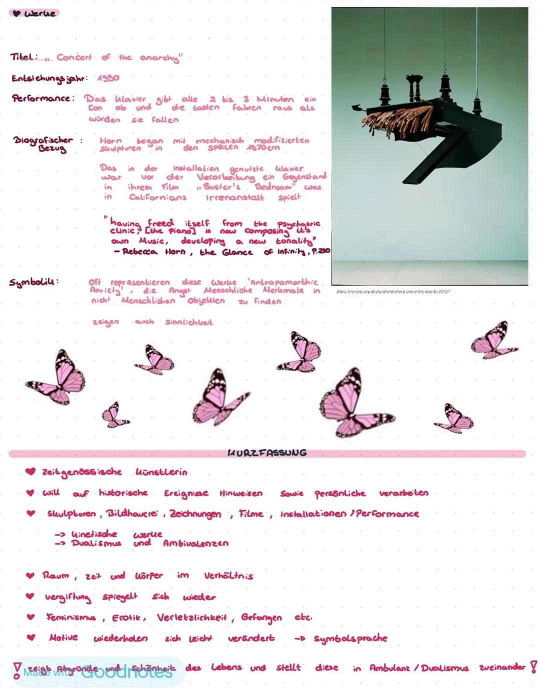 2021
# Rebecca Horn
Plastikanalyse/ Umraumanalyse
Kunst LK -Frau Bögeholz-
Made with Goodnotes # INHALTSANGABE

★Rebecca Horn

*   Grundmoti