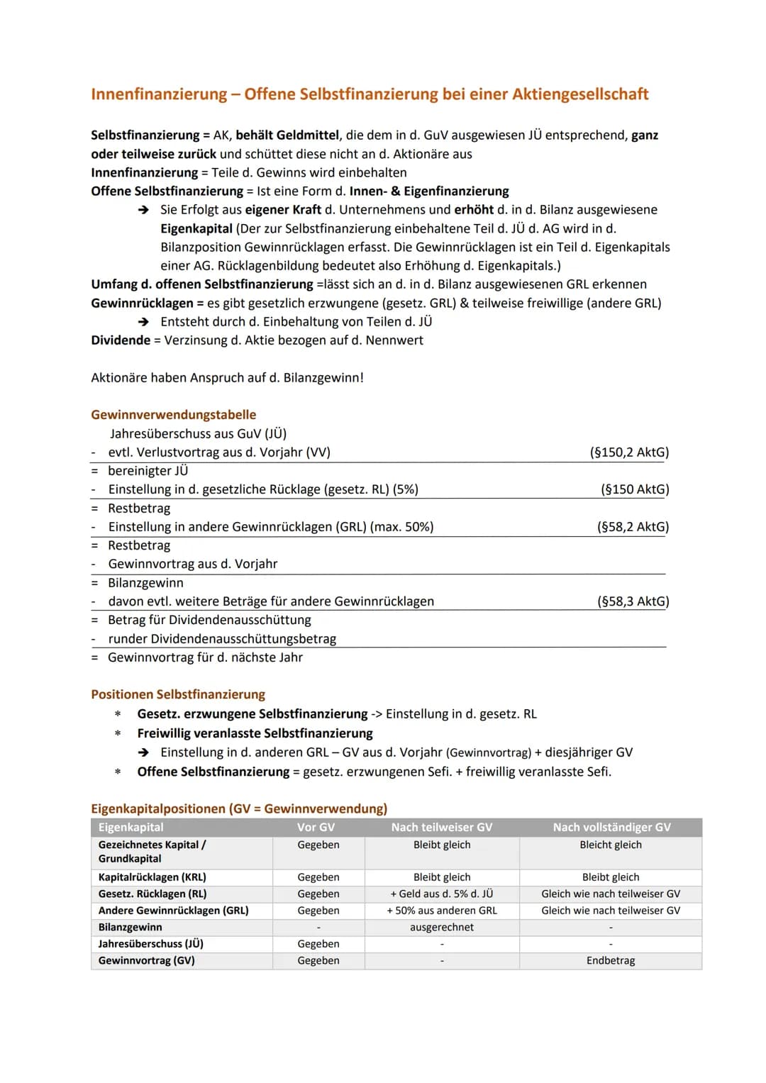 Die Aktiengesellschaft
Wie kann die GmbH Kapital für die Übernahme aufbringen?
Maßnahmen zur Kapitalaufbringung Beurteilung dieser Maßnahmen