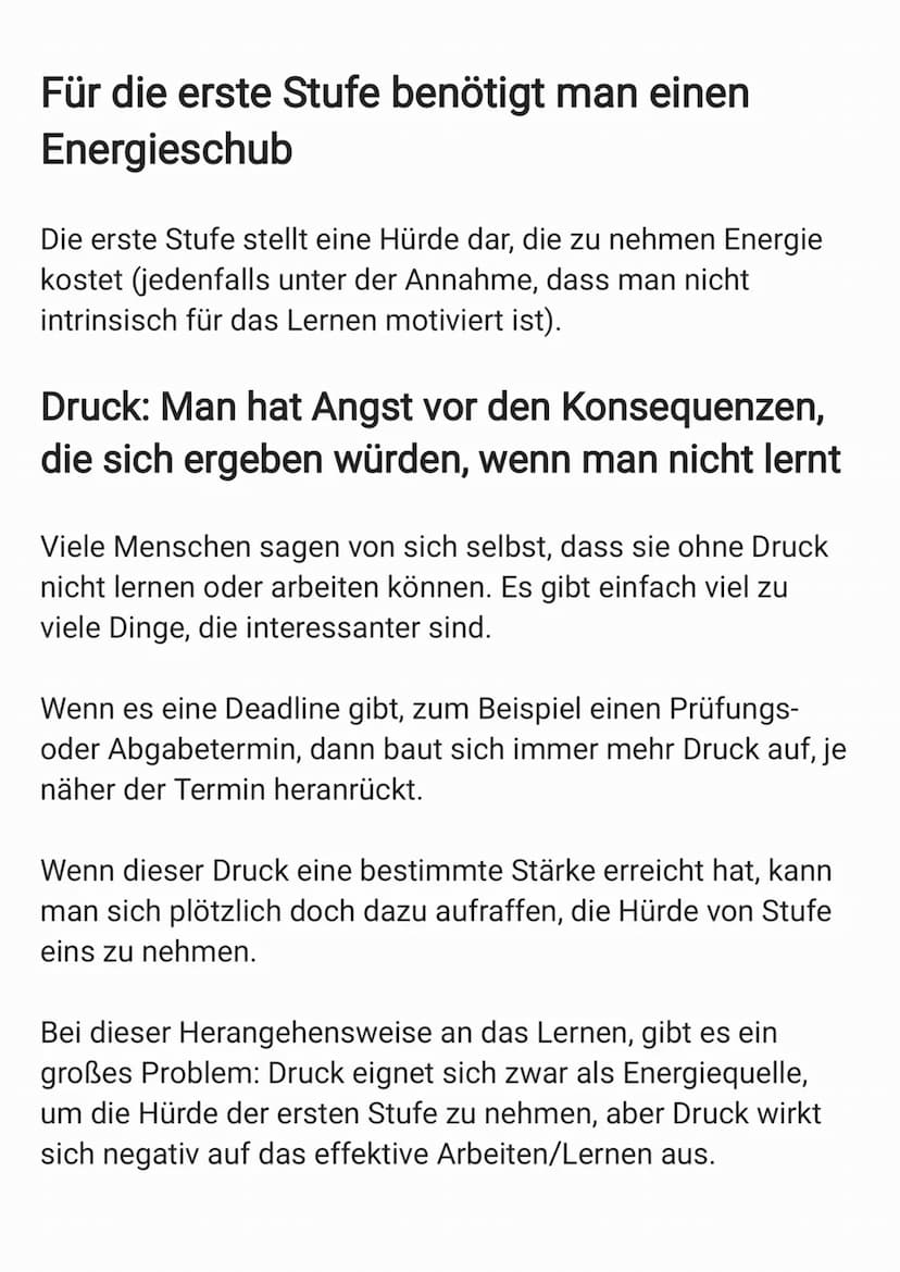 
<p>Um bessere Ergebnisse beim Lernen zu erzielen, sollte man an seiner Konzentrationsfähigkeit arbeiten. Das 3-Stufen-Modell kann dabei hel