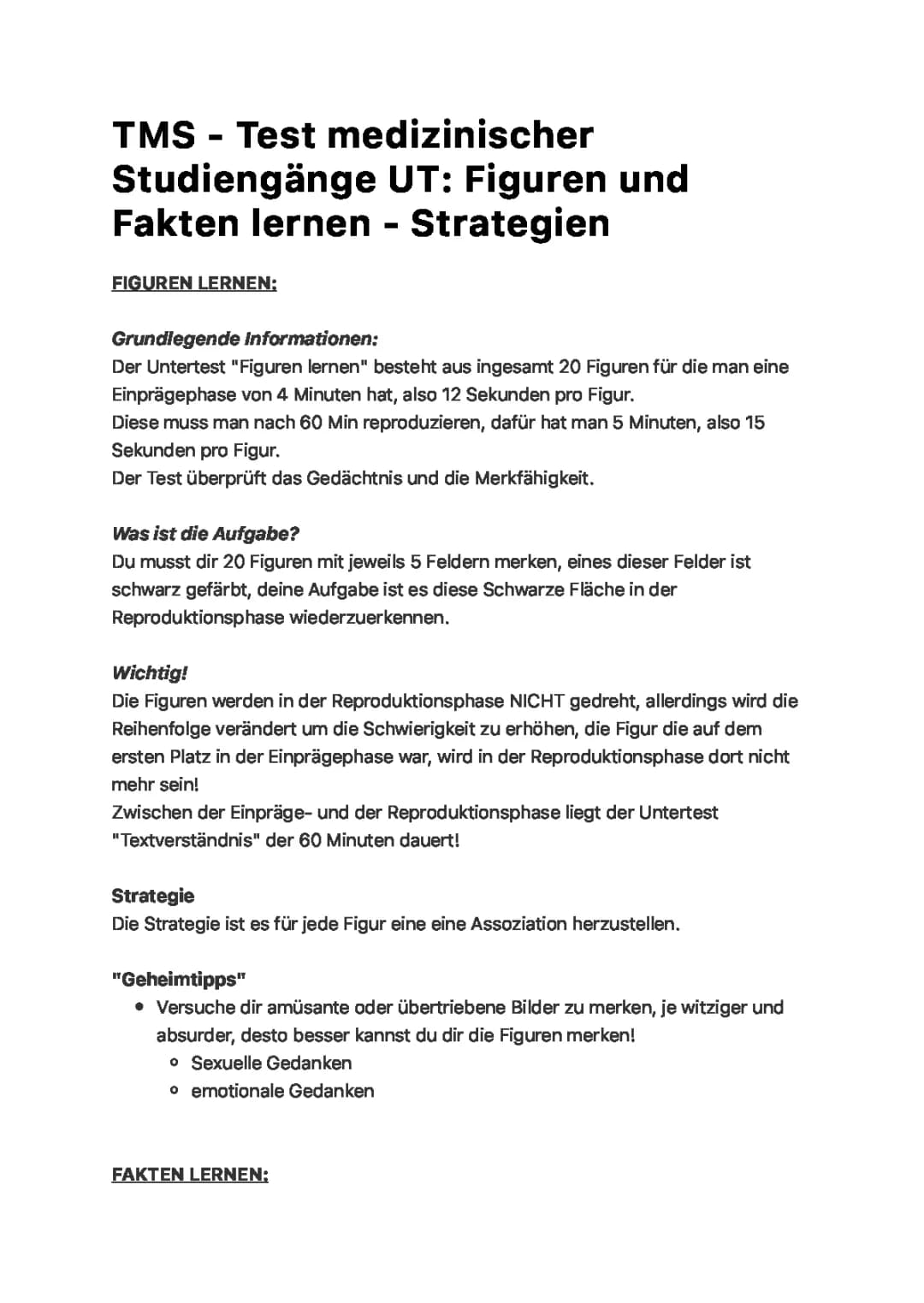 TMS Medizinertest Untertest: Figuren und Fakten lernen