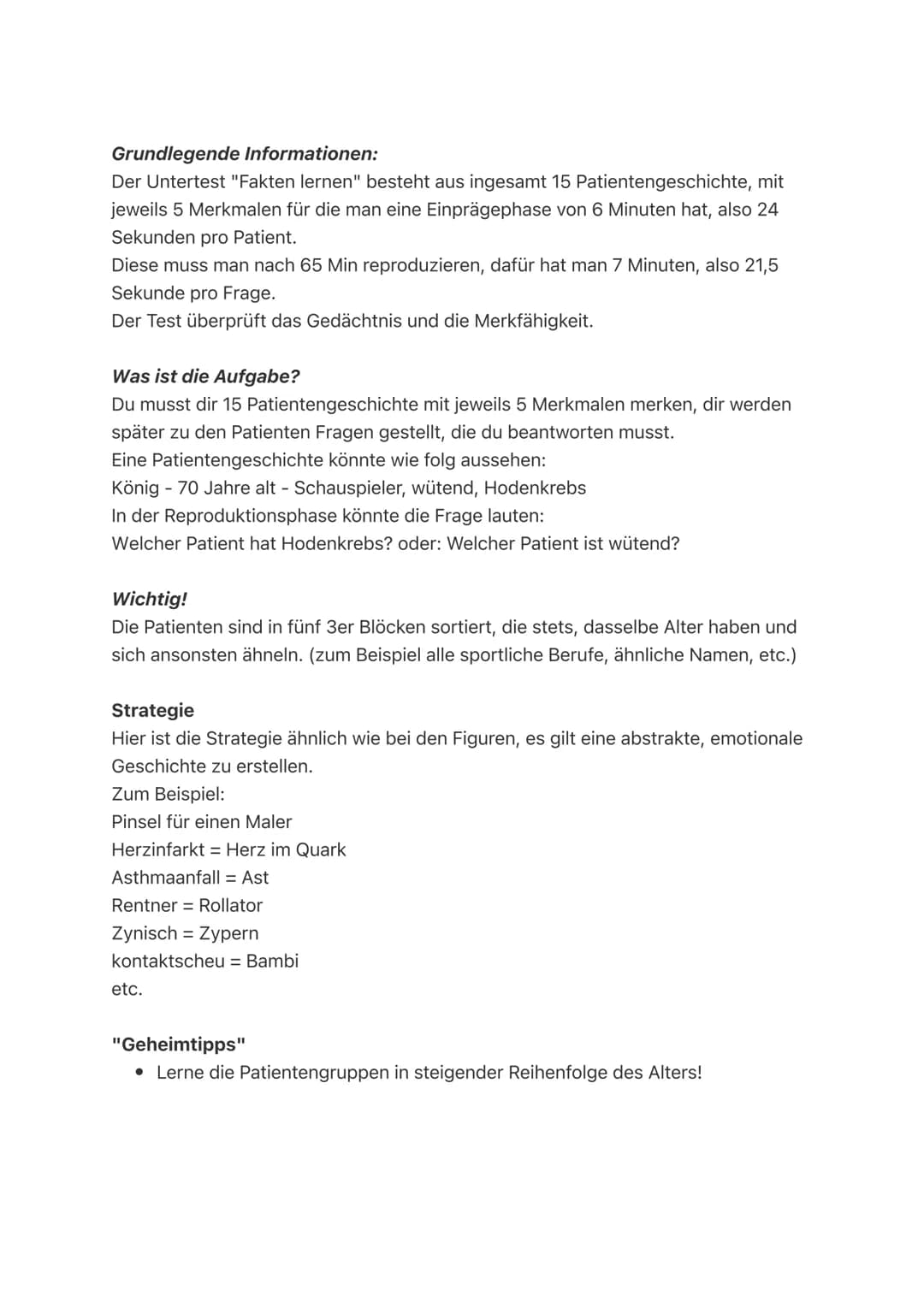 TMS Test medizinischer
Studiengänge UT: Figuren und
Fakten lernen - Strategien
FIGUREN LERNEN:
Grundlegende Informationen:
Der Untertest "Fi