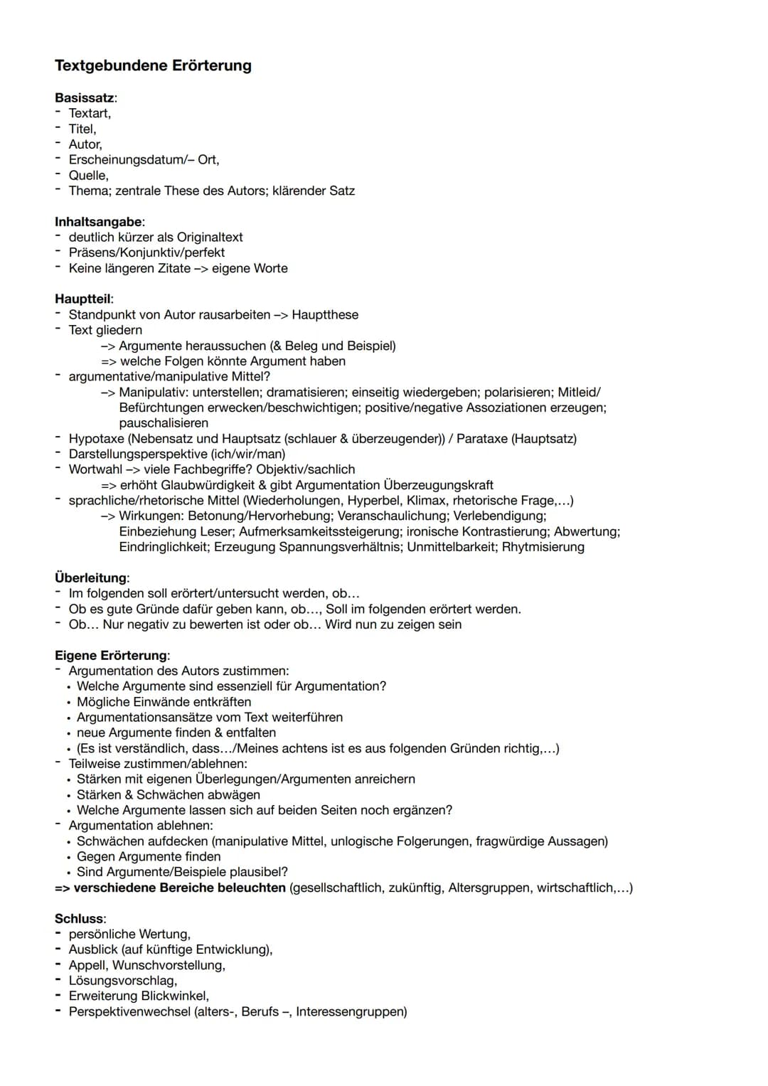 Textgebundene Erörterung
Basissatz:
- Textart,
- Titel,
- Autor,
Erscheinungsdatum/- Ort,
Quelle,
- Thema; zentrale These des Autors; klären