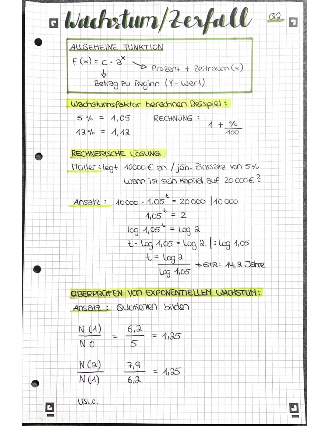 IG
Wachstum/Zerfall
ALLGEMEINE FUNKTION
f (x) = C
=c-ax
↓
Betrag zu Beginn (Y-wert)
Wachstumsfaktor berechnen Beispiel:
5% = 1,05
RECHNUNG:
