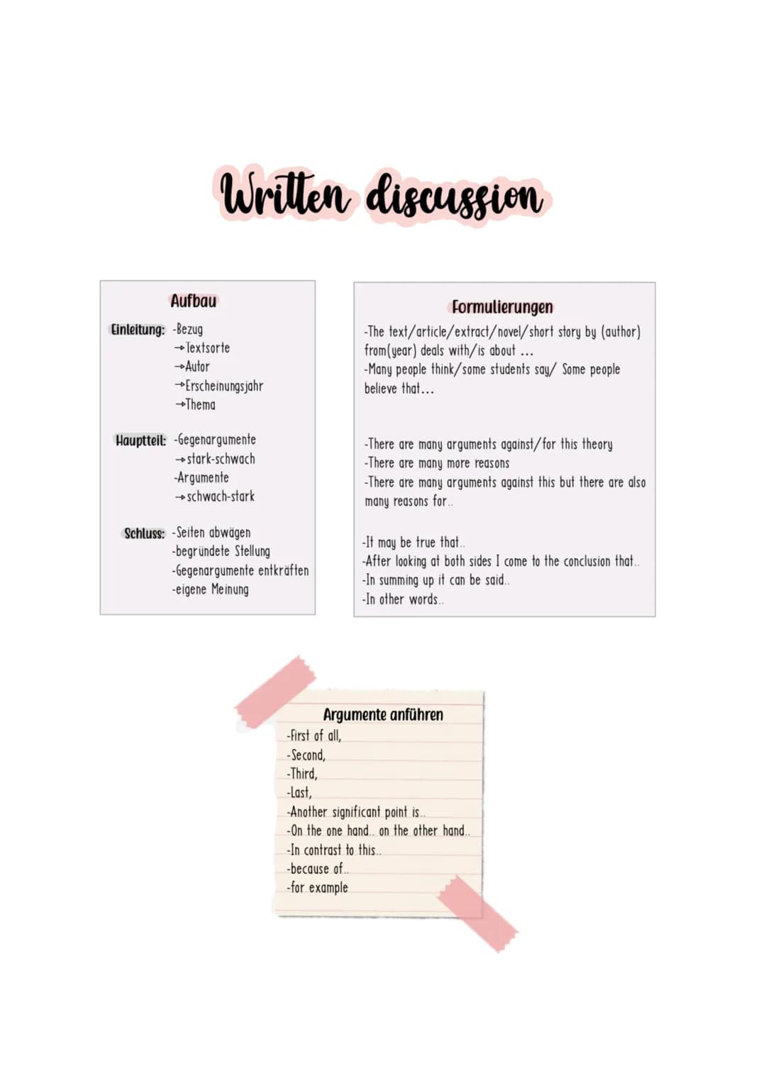 --- OCR Start ---
Englisch - Realschulprüfung
Linking words
Comparisons
Englisch
Deutsch
therefore
deshalb
as a result
infolge
so that
sodas
