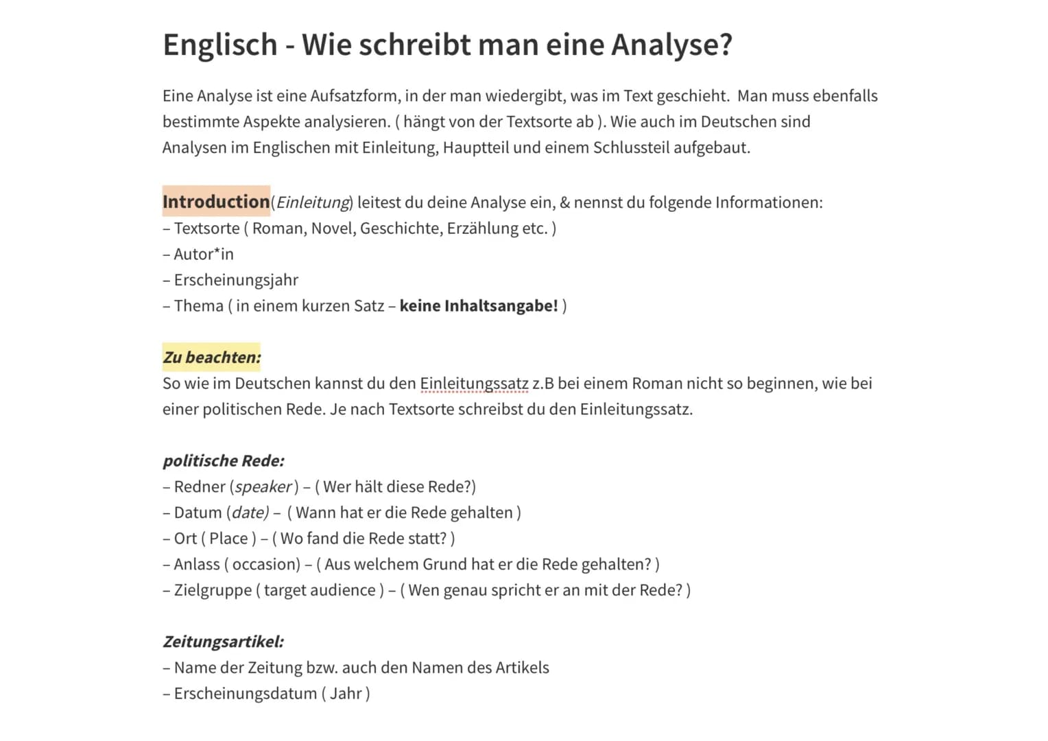 Englisch - Wie schreibt man eine Analyse?
Eine Analyse ist eine Aufsatzform, in der man wiedergibt, was im Text geschieht. Man muss ebenfall