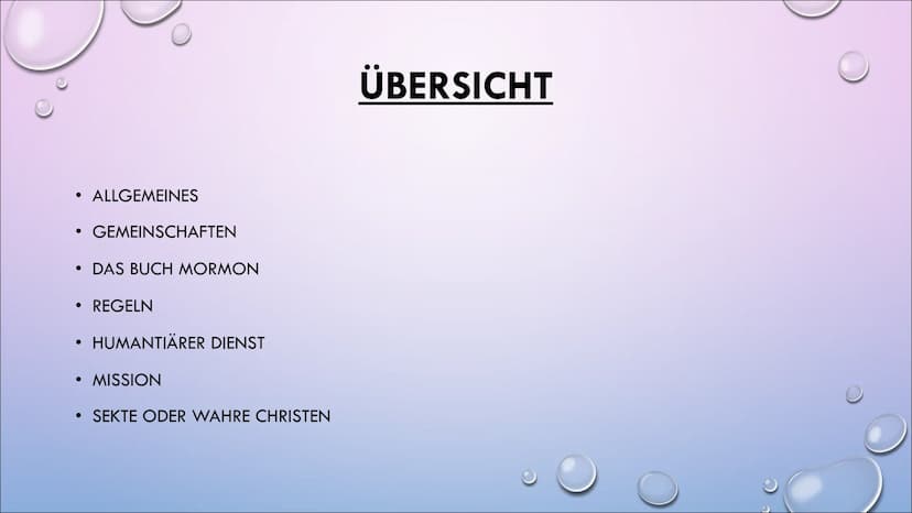 DIE MORMONEN ●
●
ALLGEMEINES
●
GEMEINSCHAFTEN
• DAS BUCH MORMON
REGELN
HUMANTIÄRER DIENST
• MISSION
• SEKTE ODER WAHRE CHRISTEN
ÜBERSICHT AL