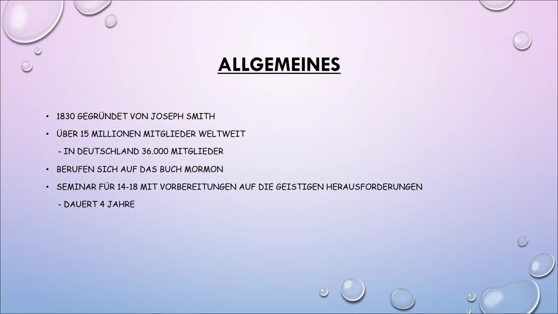 DIE MORMONEN ●
●
ALLGEMEINES
●
GEMEINSCHAFTEN
• DAS BUCH MORMON
REGELN
HUMANTIÄRER DIENST
• MISSION
• SEKTE ODER WAHRE CHRISTEN
ÜBERSICHT AL