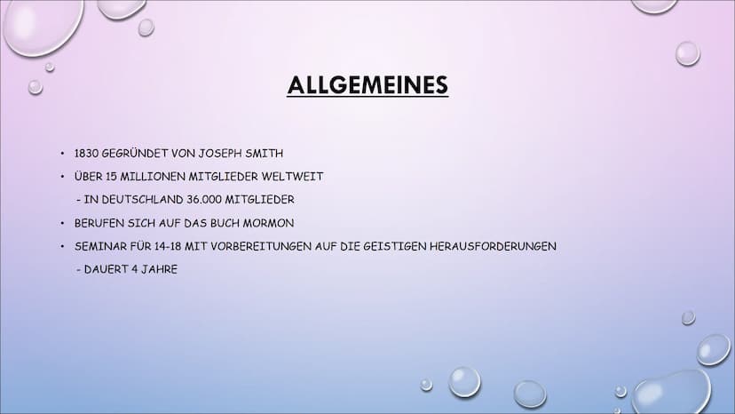 DIE MORMONEN ●
●
ALLGEMEINES
●
GEMEINSCHAFTEN
• DAS BUCH MORMON
REGELN
HUMANTIÄRER DIENST
• MISSION
• SEKTE ODER WAHRE CHRISTEN
ÜBERSICHT AL