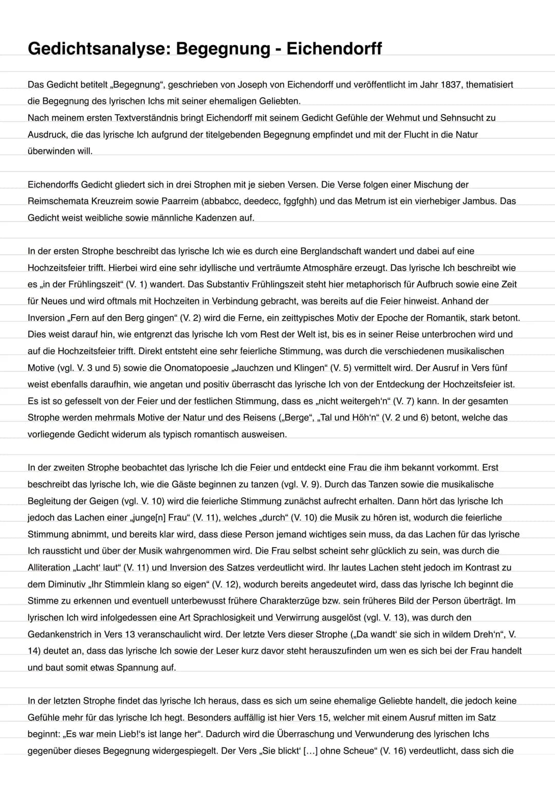Gedichtsinterpretation „Begegnung“ von Eichendorff