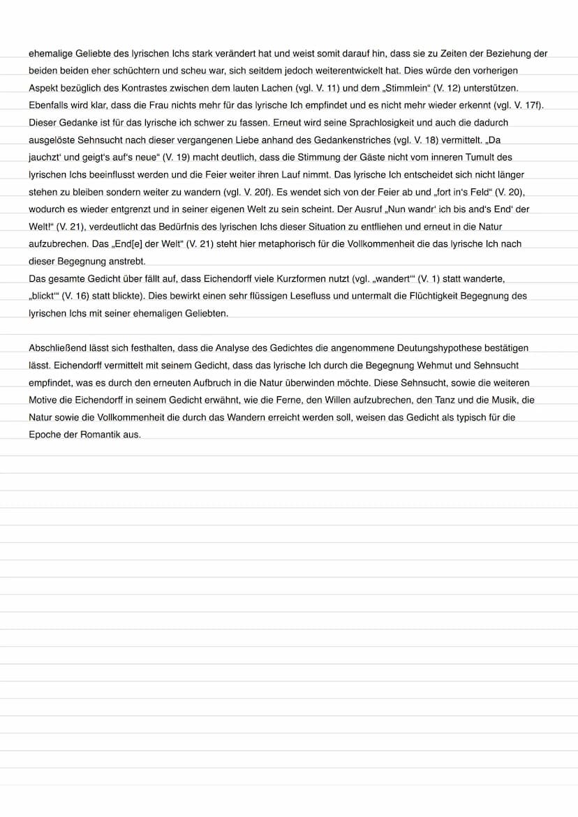 Gedichtsanalyse: Begegnung - Eichendorff
Das Gedicht betitelt „Begegnung", geschrieben von Joseph von Eichendorff und veröffentlicht im Jahr