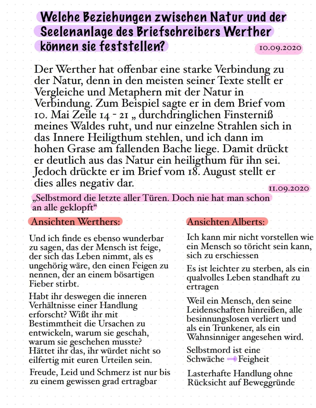 Welche Beziehungen zwischen Natur und der
Seelenanlage des Briefschreibers Werther
können sie feststellen?
Der Werther hat offenbar eine sta