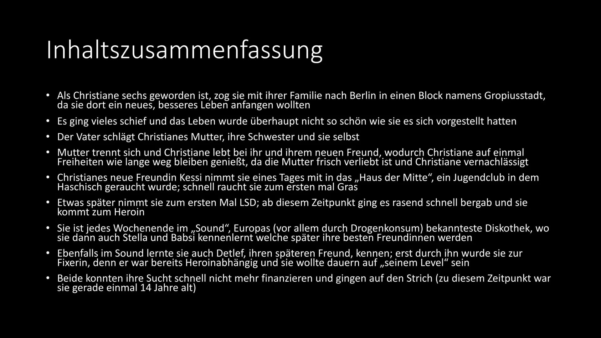 Wir Kinder vom Bahnhof Zoo
Christiane F. Inhalt
Biografie
• Entstehung des Buches und weitere Werke
• Informationen zum Buch
Charakteristik 