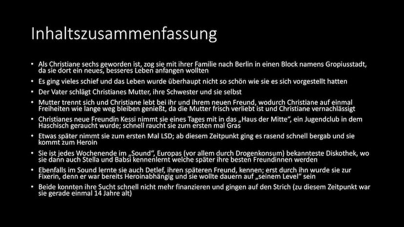 Wir Kinder vom Bahnhof Zoo
Christiane F. Inhalt
Biografie
• Entstehung des Buches und weitere Werke
• Informationen zum Buch
Charakteristik 
