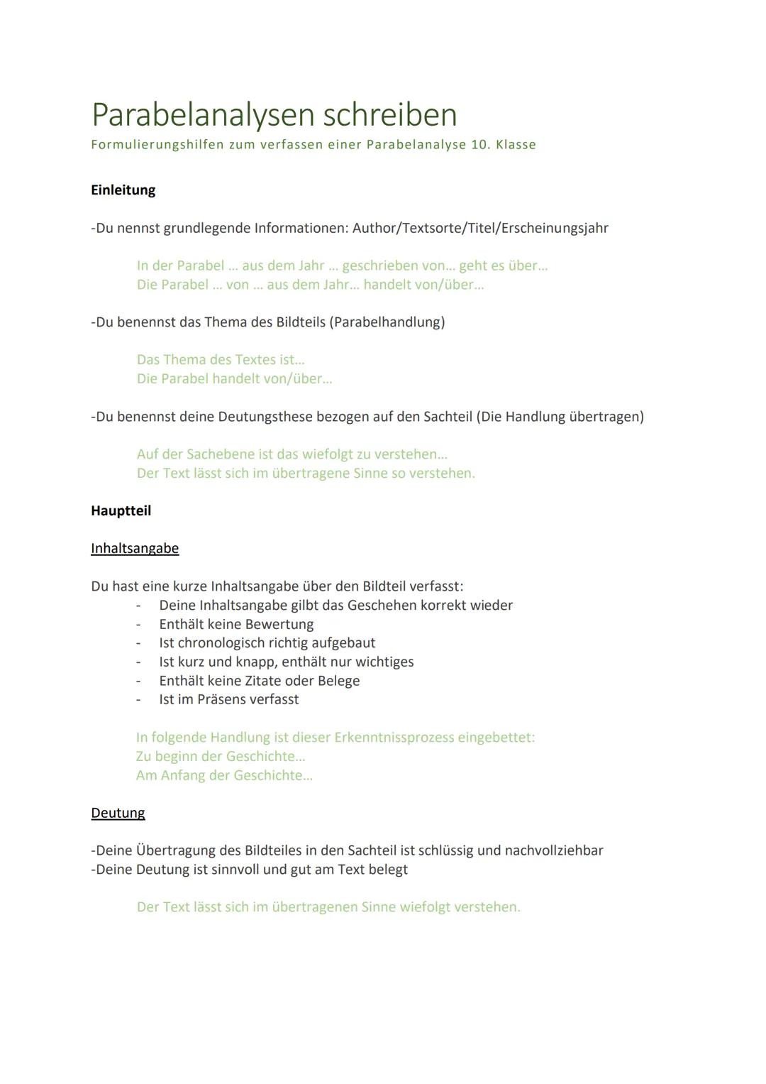 Parabelanalysen schreiben
Formulierungshilfen zum verfassen einer Parabelanalyse 10. Klasse
Einleitung
-Du nennst grundlegende Informationen