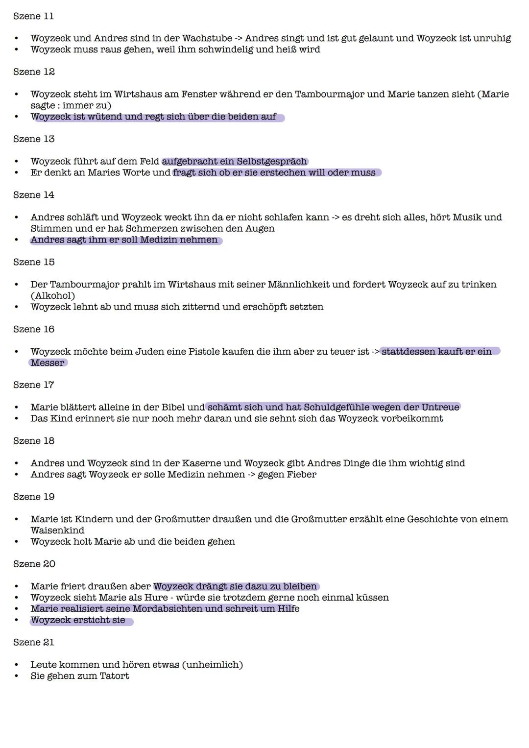 Szene 1
●
Szene 2
Woyzeck und Andres schneiden auf dem Feld Stöcke
Woyzeck halluziniert und sieht rollende Stöcke und denkt dabei an Freimau