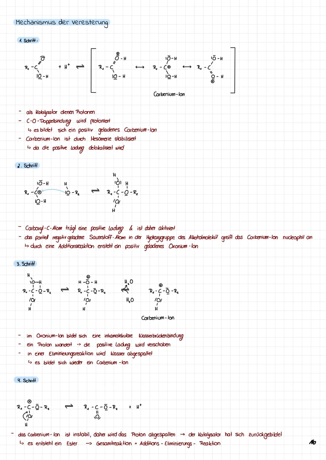 Mechanismus der veresterung
1. Schritt:
R₂
2. Schritt
R₁
Schritt
H
2
10 - H
/0/
I
H
IQ-H
als Katalysator dienen Protonen
C-O-Doppelbindung w