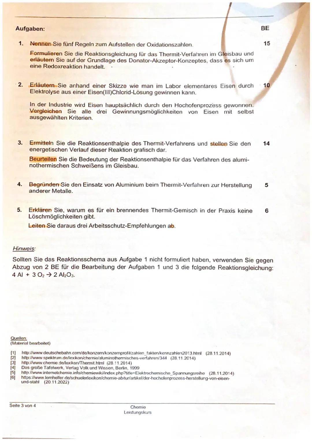 Aufgabenstellung (Q1 - 2. Klausur)
Inhalt:
Titel:
Aufgabenart:
Hilfsmittel:
Gesamtbearbeitungszeit:
Chemie
Leistungskurs
Redoxreaktion, Chem