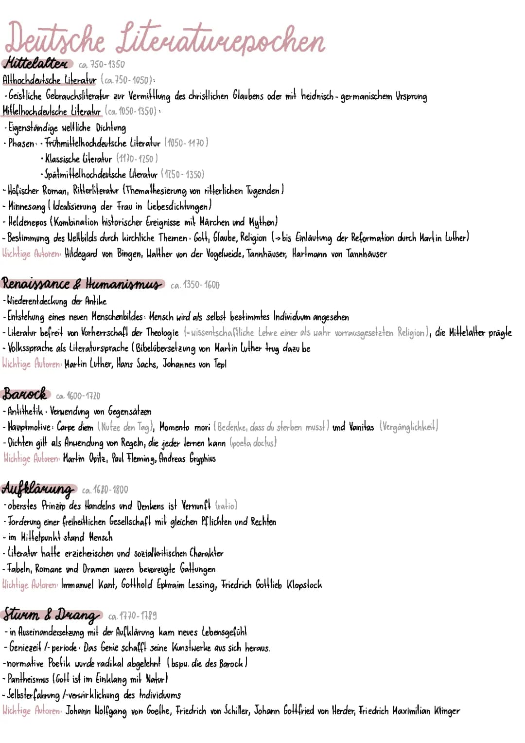 Deutsche Literaturepochen / literarische Epochen