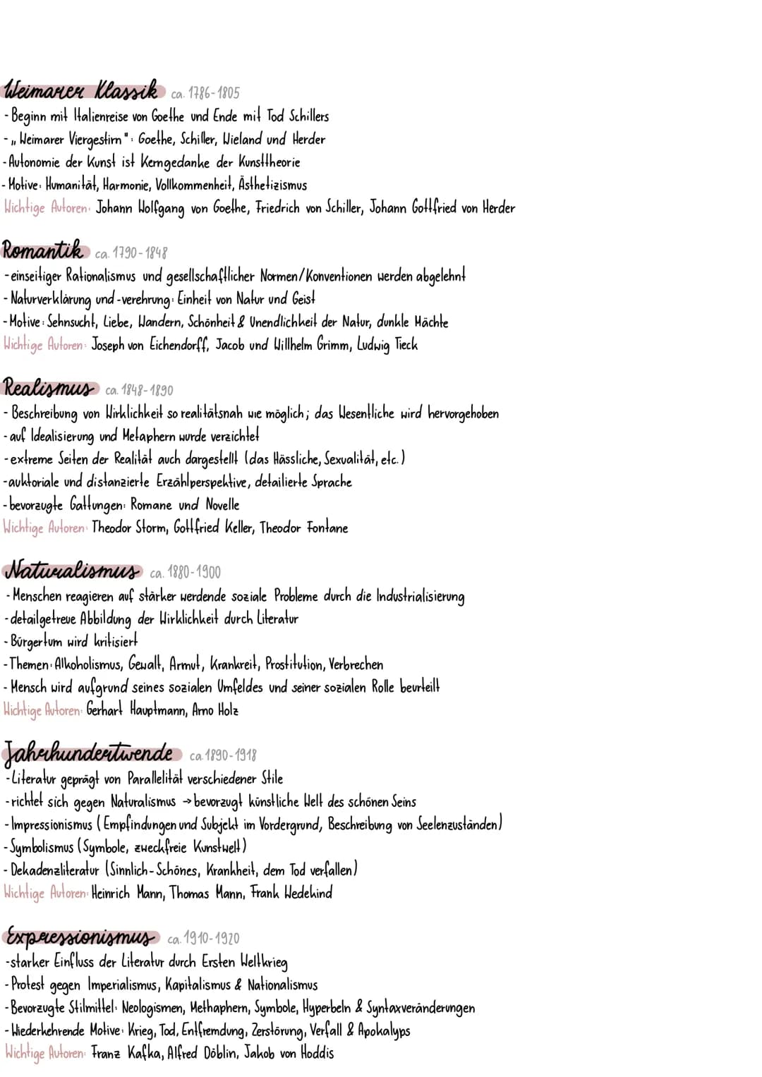 Deutsche Literaturepochen
Mittelalter ca. 750-1350
Althochdeutsche Literatur (ca. 750-1050):
- Geistliche Gebrauchsliteratur zur Vermittlung