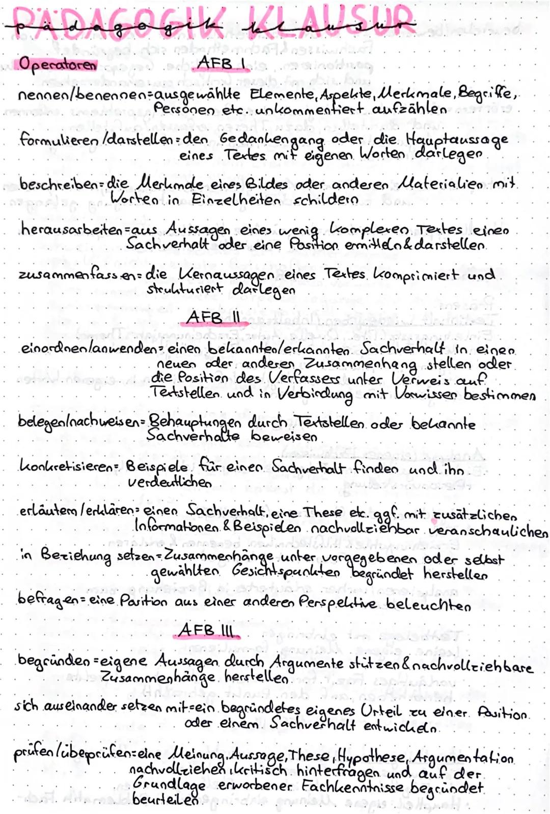 Lernzettel Pädagogik Klausur EF 