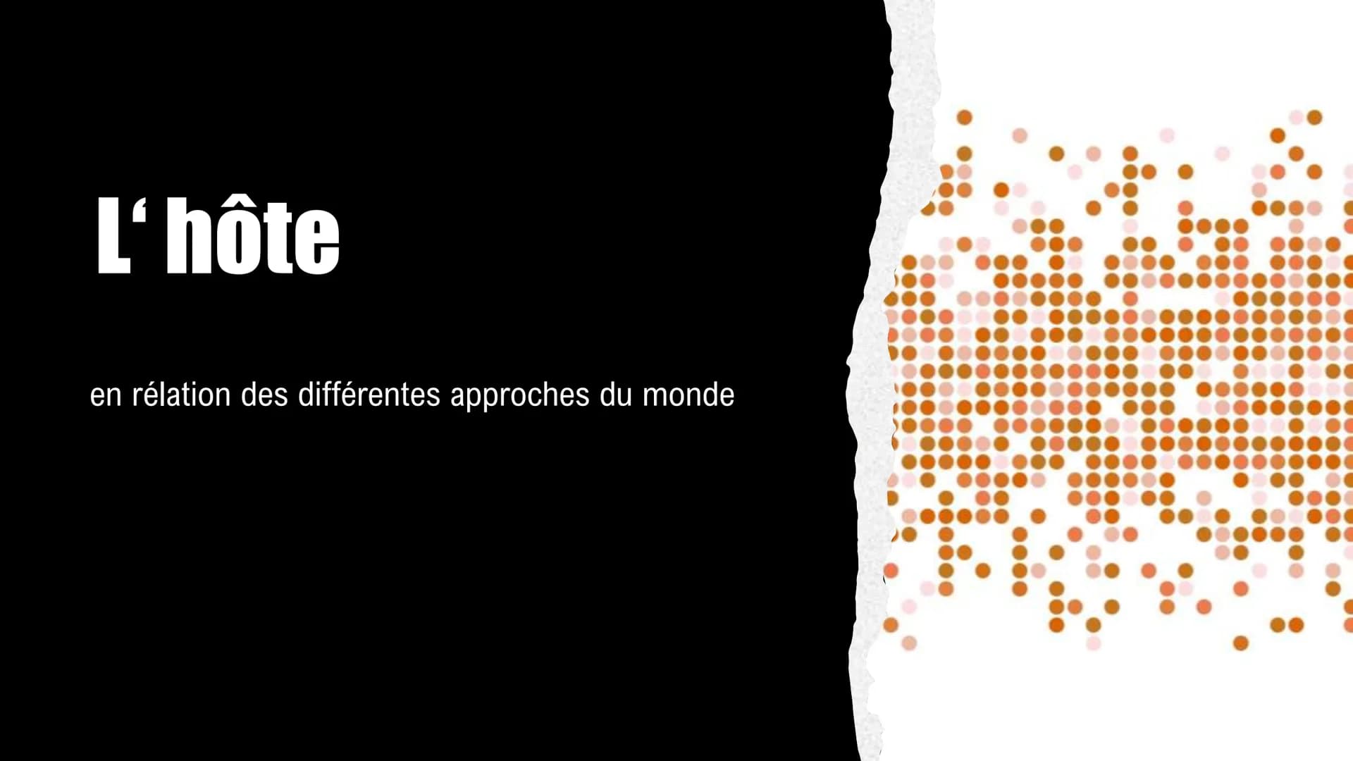 L'hôte
●●●●●●●●
●●●●●●●
●●●●●●●
●●●●●●●
●●●●
●●●●●
●●●●●●●
●●●●●●●●●●
●●●●●●●●●
0000
●●●●●●
●●●●●●●●
en rélation des différentes approches d