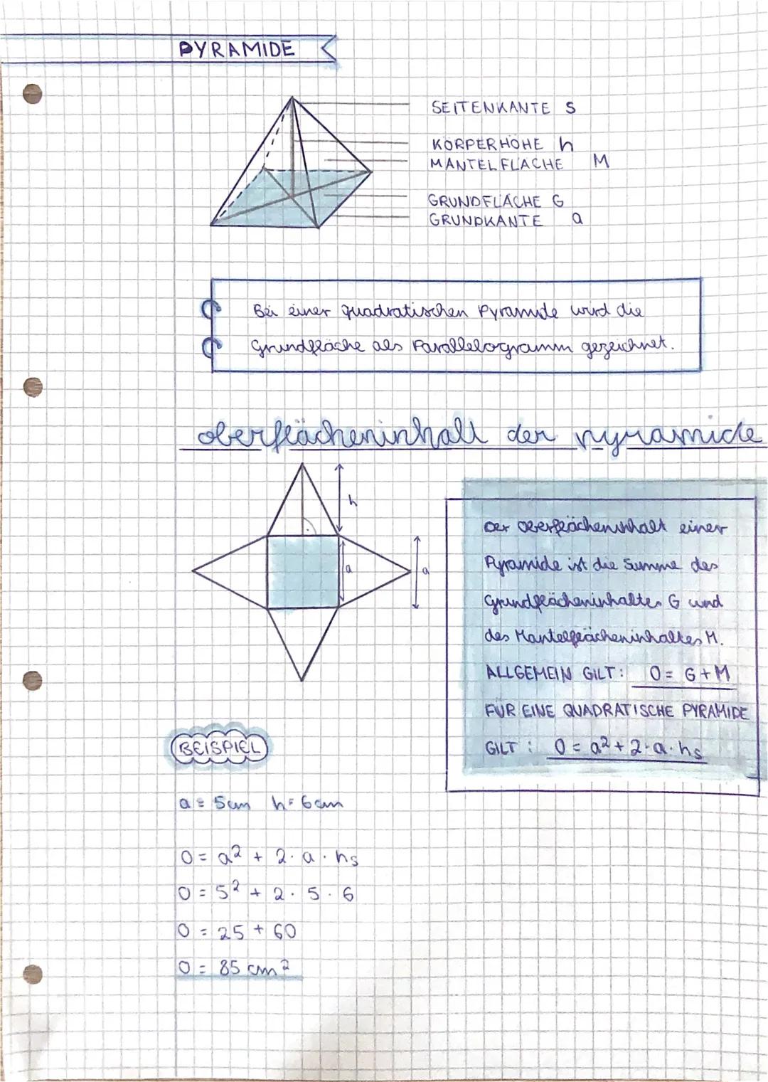 zylinder und pyramide

ZYLINDER<

DECKFLACHE D

KORPERHOHE h

MANTELFLACHE M

GRUNDFLACHE G

Grundfläche und Deceflache eines zylinders
werd