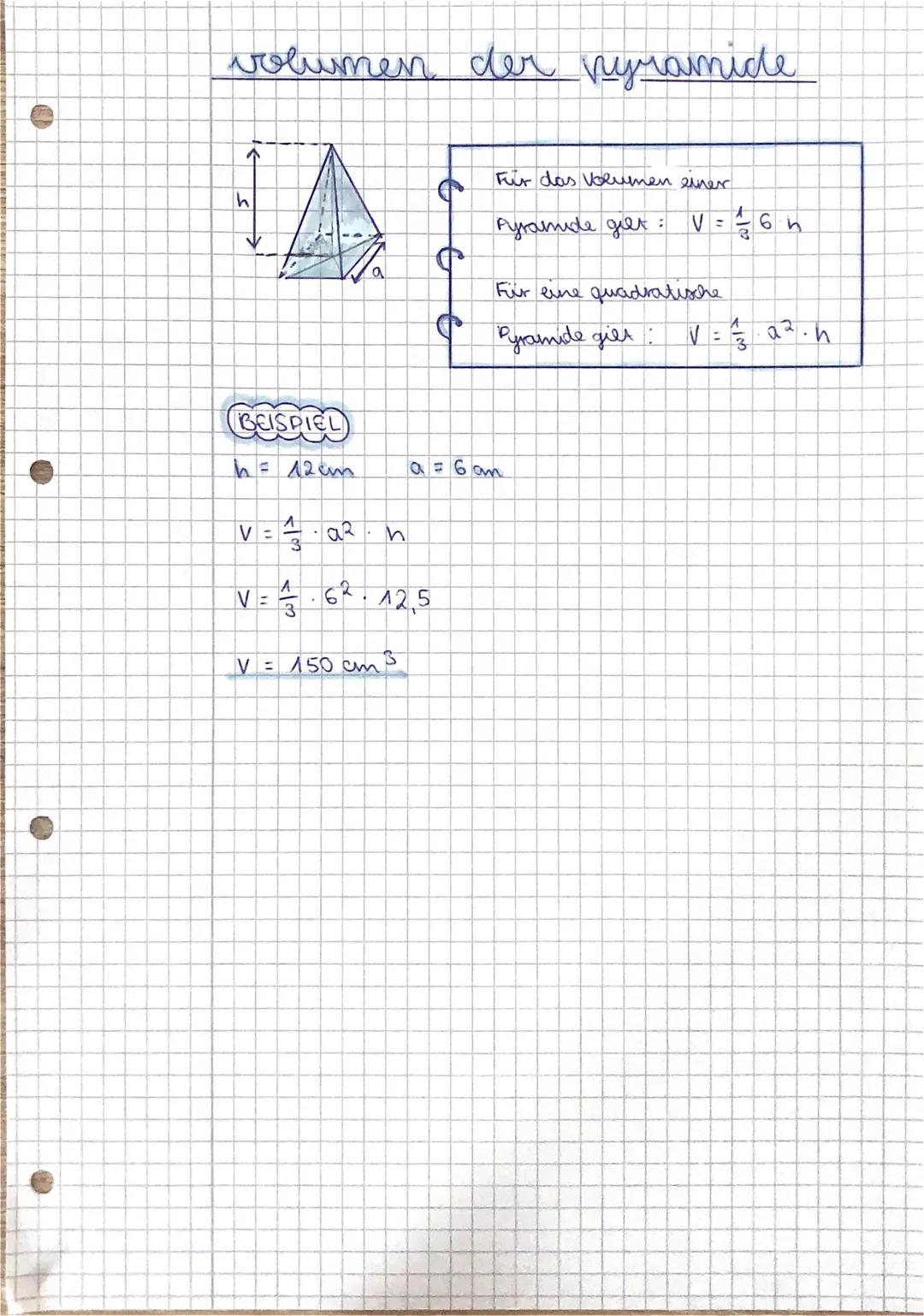 zylinder und pyramide

ZYLINDER<

DECKFLACHE D

KORPERHOHE h

MANTELFLACHE M

GRUNDFLACHE G

Grundfläche und Deceflache eines zylinders
werd