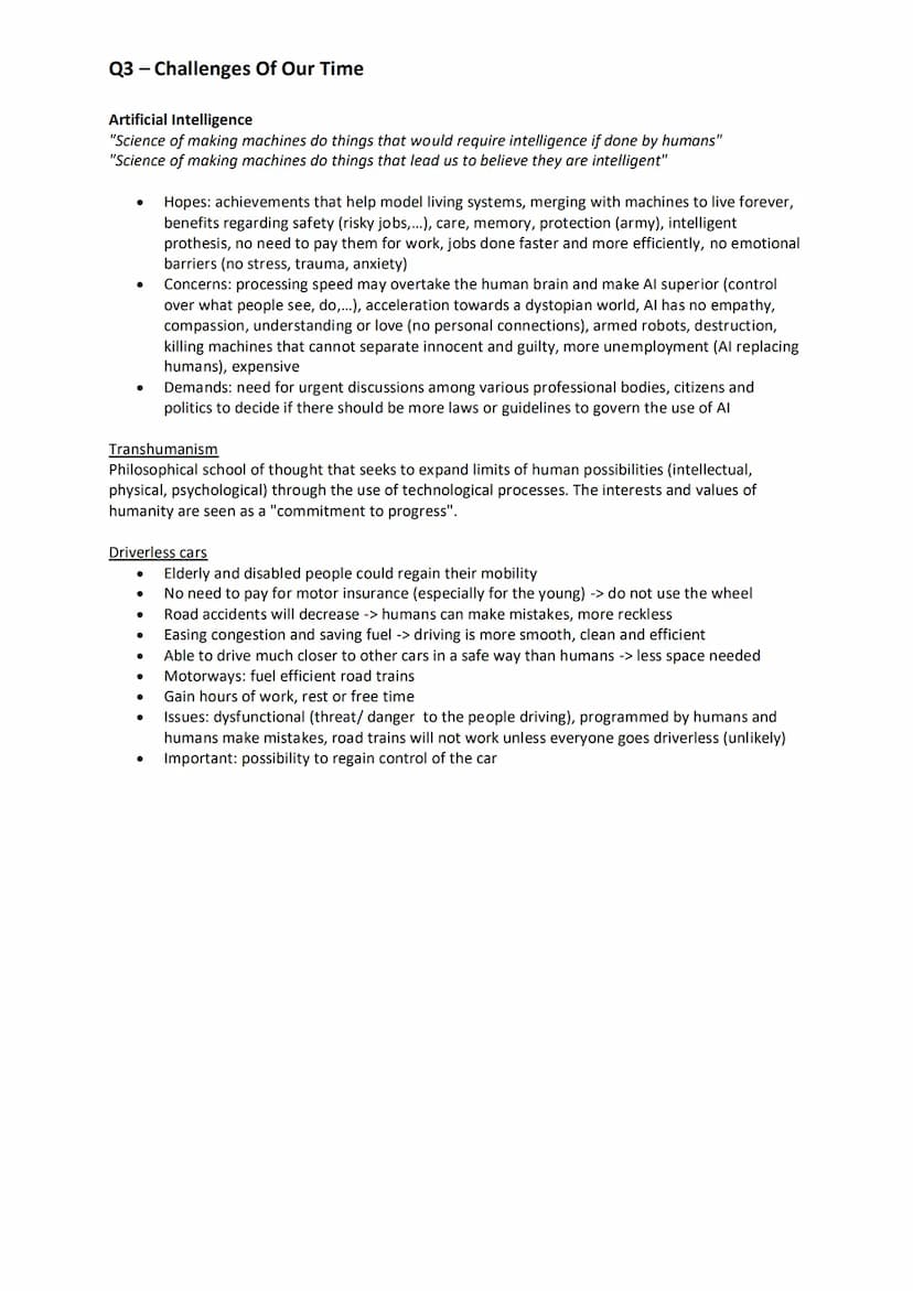 Q3 - Challenges Of Our Time
Q3.1 Human dilemmas in fiction and real life
Q3.2 Modelling the future
Science and technology
Definition Science