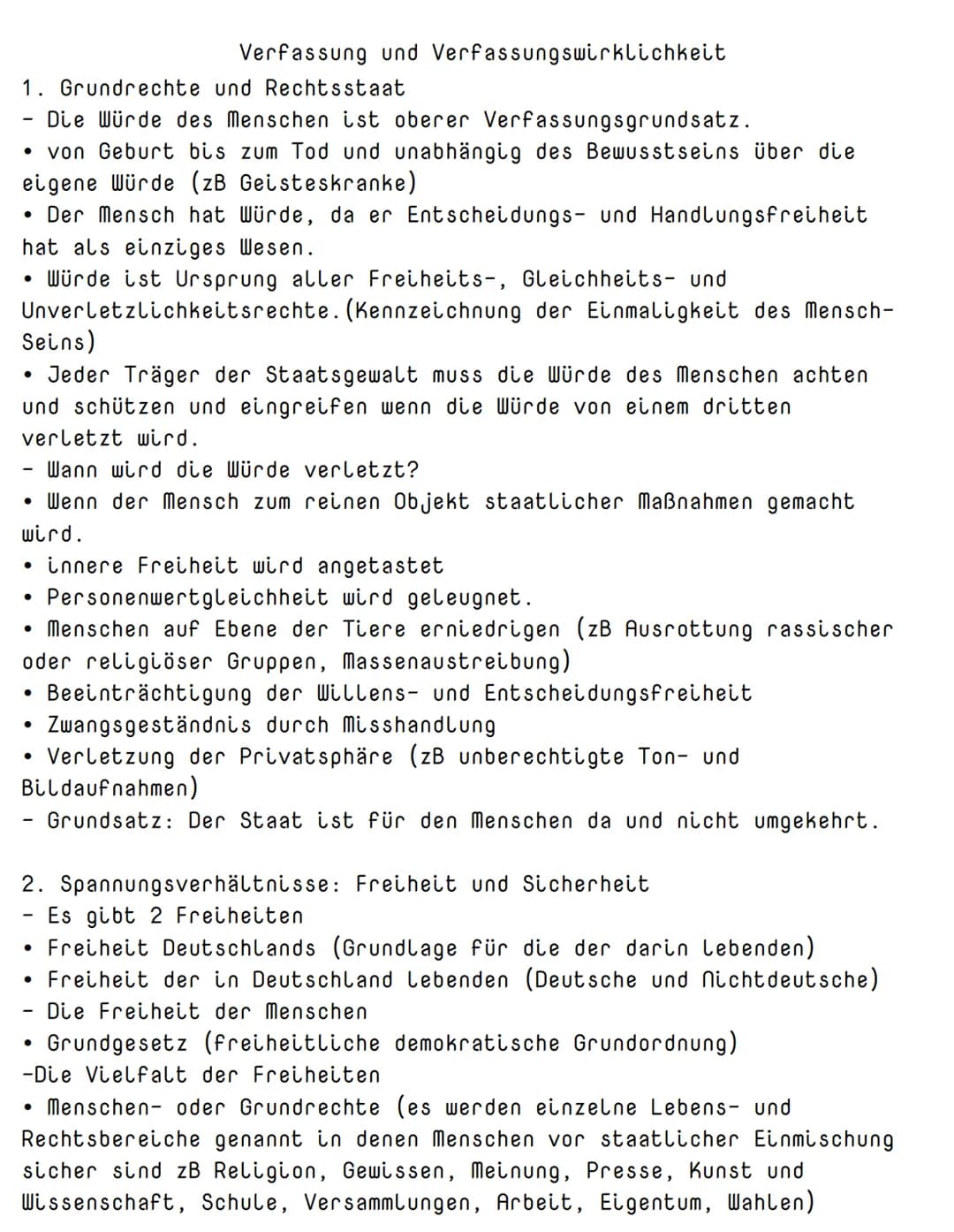 1. Grundrechte und Rechtsstaat
Die Würde des Menschen ist oberer Verfassungsgrundsatz.
• von Geburt bis zum Tod und unabhängig des Bewusstse