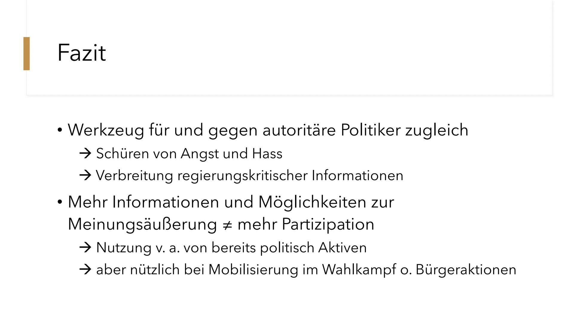 Soziale
Medien
Gefahr oder Chance für die
Demokratie? 1. Neuerungen
●
●
●
●
●
●
2. Chancen
●
Algorithmen ermöglichen zielgerichtetes Anzeige