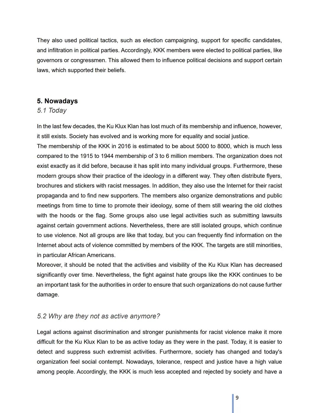 THE KU KLUX KLAN
THEN VS. NOW Index
1. Introduction
2. The Ku Klux Klan
2.1 Who and when founded
2.2 Founders
2.3 Targets and enemies
2.4 Re