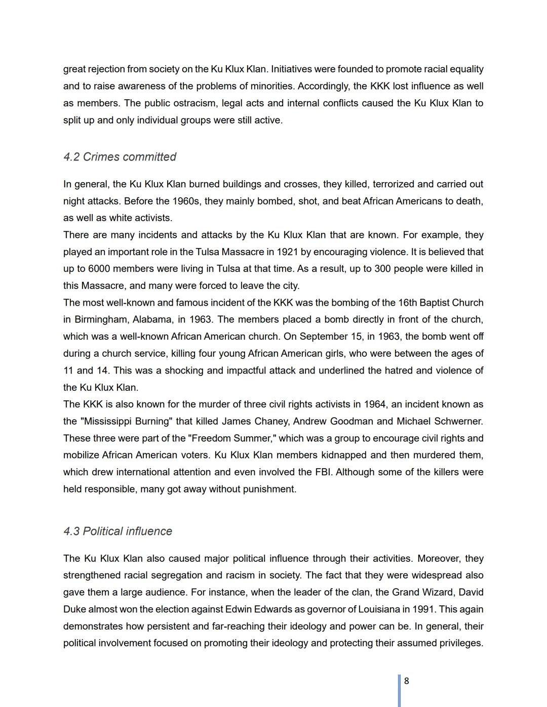 THE KU KLUX KLAN
THEN VS. NOW Index
1. Introduction
2. The Ku Klux Klan
2.1 Who and when founded
2.2 Founders
2.3 Targets and enemies
2.4 Re