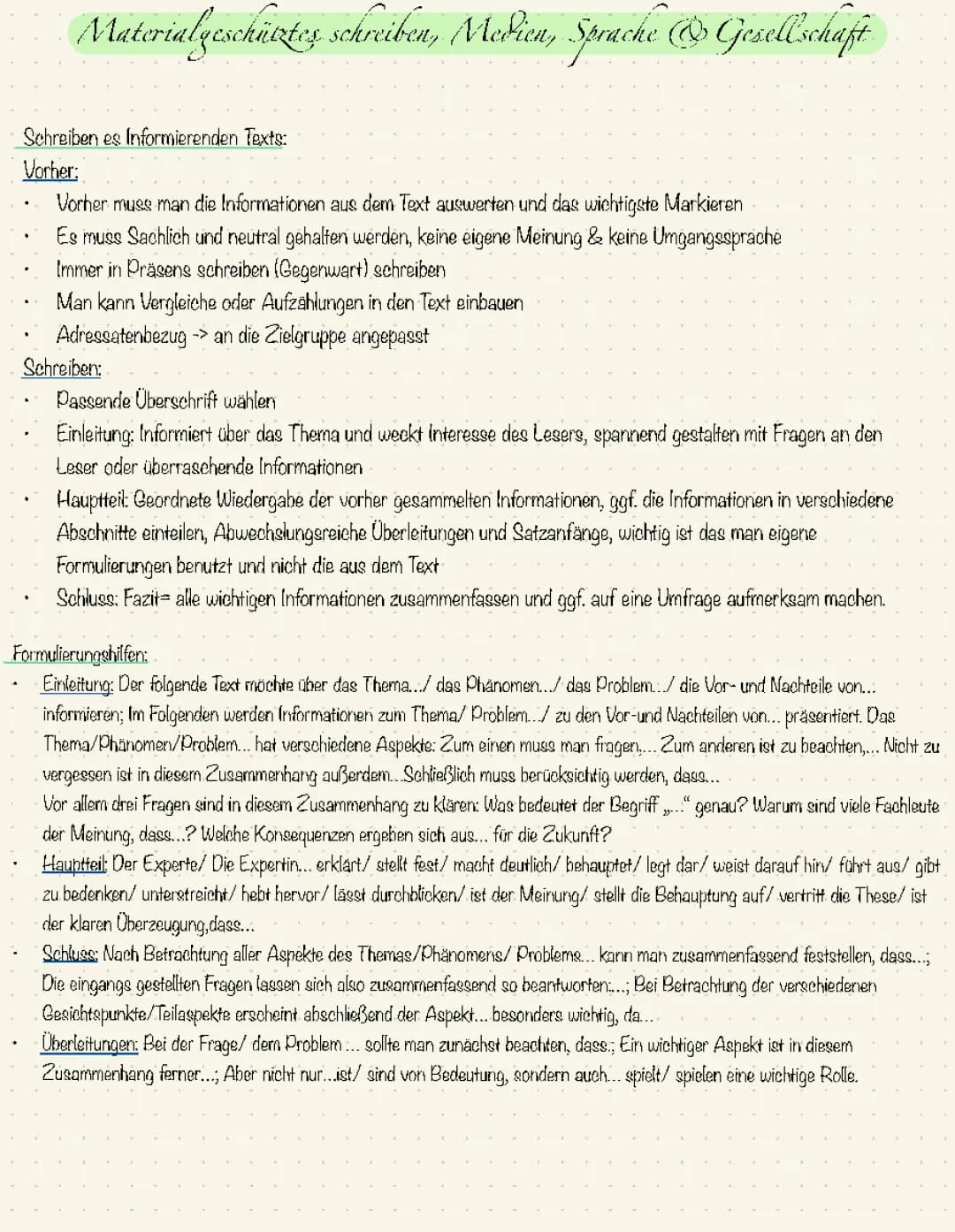 Materialgeschütztes schreiben eines informierendes Textes