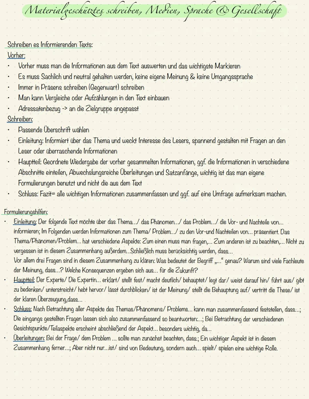 Schreiben es Informierenden Texts:
Vorher:
.
Materialgeschütztes schreiben, Medien, Sprache & Gesellschaft
".
Vorher muss man die Informatio