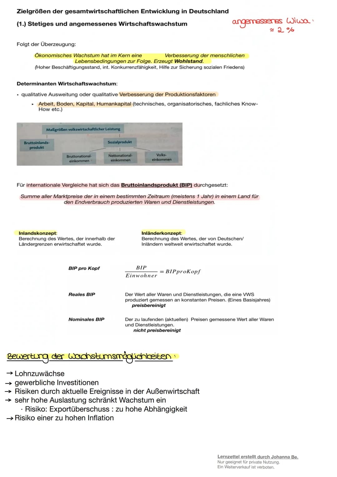 Wirtschaftspolitik
Lernzettel erstellt durch Johanna Be.
Nur geeignet für private Nutzung.
Ein Weiterverkauf ist verboten. Grundgesetz
• Im 