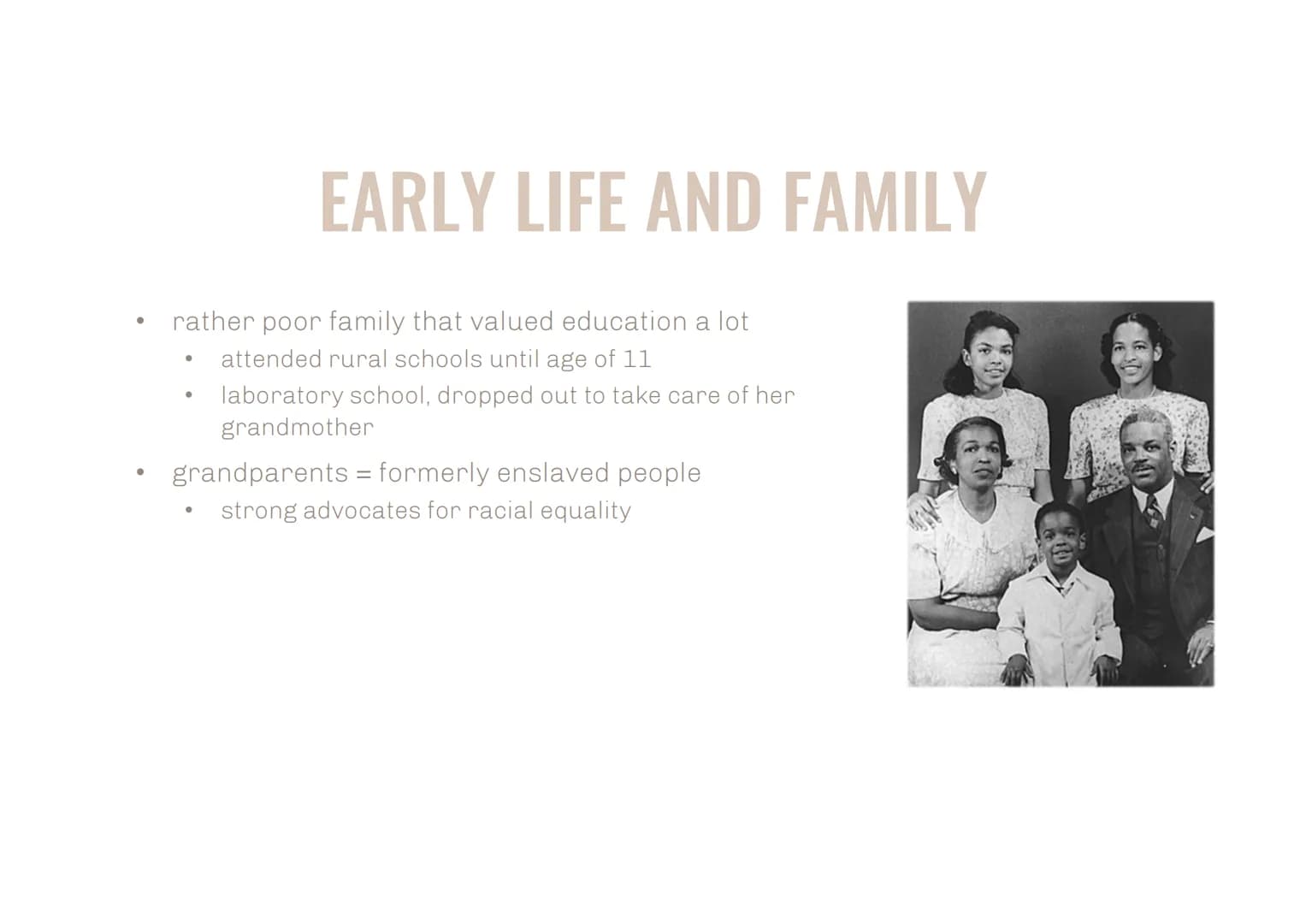 ROSA PARKS AND THE CIVIL
RIGHTS MOVEMENT
a presentation by Luise Hamsch ●
GENERAL INFORMATION
Rosa Louise McCauley Parks
●
●
●
●
ROSA PARKS
